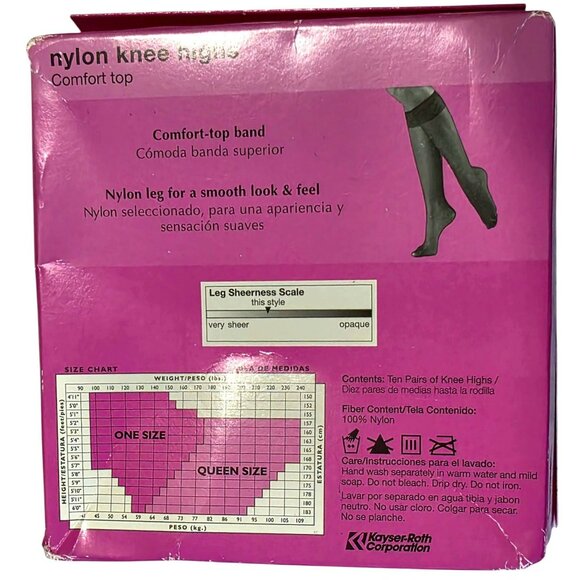 New No Nonsense Nylon Knee Highs 10 Pair Off Black Sheer Toe Comfort Top Vintage - Picture 2 of 3